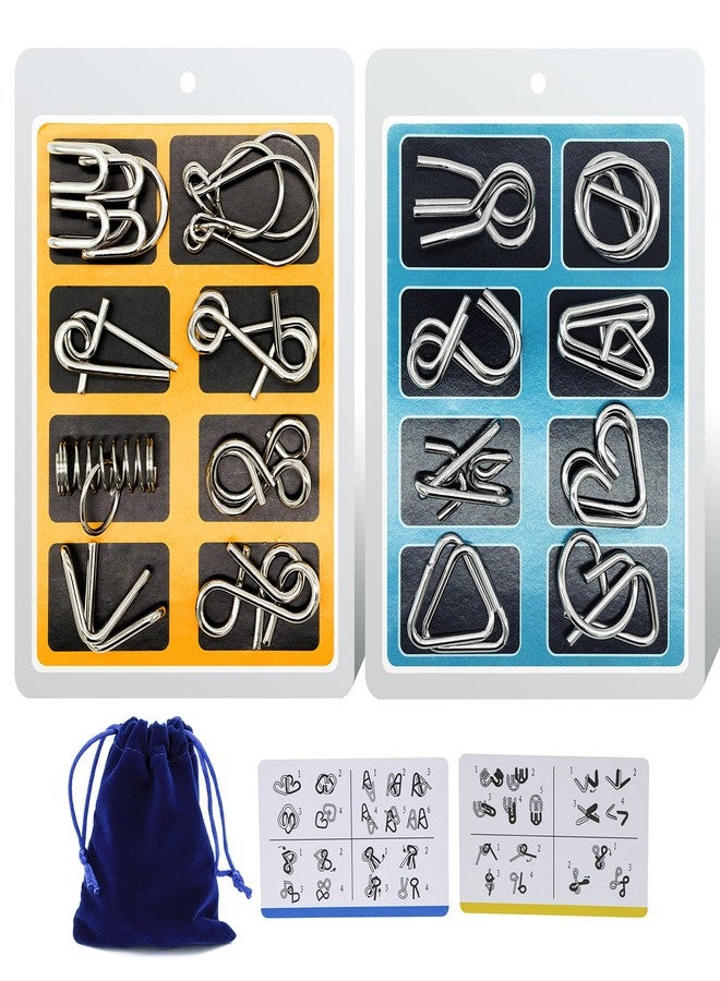 Padike Metal Wire Puzzle 16-Piece Set with Pouch - IQ Test Brain Teaser Disentanglement Chinese Ring Fidget Toy for Kids & Adults - Portable Party Favor - Image 1